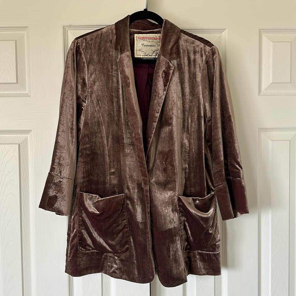 Anthropologie Velour Oversized Blazer